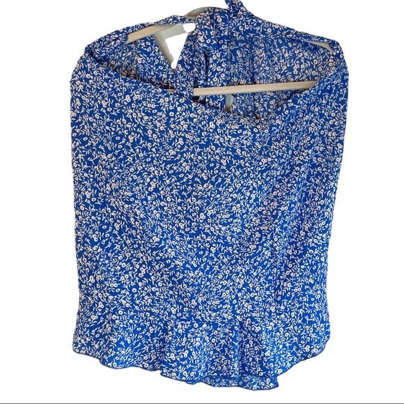 Pandora Rayon Poplin Ditsy Floral Indigo Fabric, Blue and White - Picture 1 of 1